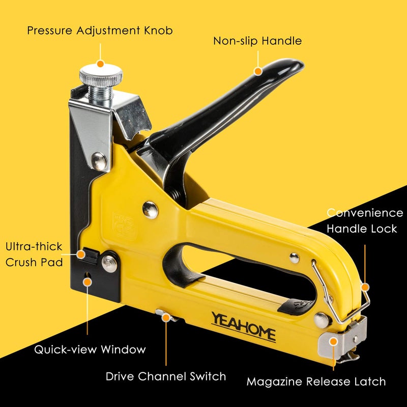 YEAHOME Upholstery 4 in 1 Staple Gun Heavy Duty, with 6000 Staples, Remover, Gloves, Manual Brad Nailer Power Adjustment Stapler Gun for Wood, Upholstery, Carpentry, Decoration DIY Staple Gun - Image 2